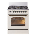 ILVE UP30NMPAWB Nostalgie II 30 inch Dual Fuel Range with 5 Burners with 4 cu. ft. Oven Capacity (Natural Gas, Triple Glass Door, Antique White, Burnished)