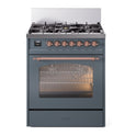 ILVE UP30NMPBGPLP Nostalgie II 30 inch Dual Fuel Range with 5 Burners with 4 cu. ft. Oven Capacity (Liquid Propane, Triple Glass Door, Blue Grey, Copper)
