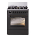 ILVE UP30NMPMGB Nostalgie II 30 inch Dual Fuel Range with 5 Burners with 4 cu. ft. Oven Capacity (Natural Gas, Triple Glass Door, Graphite Matte, Burnished)