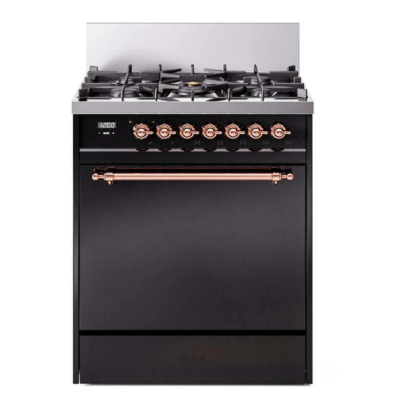 ILVE UP30QNMPBKP Nostalgie II 30 in. Dual Fuel Range in Glossy Black