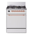 ILVE UP30QNMPWHP Nostalgie II 30 inch Dual Fuel Range with 5 Burners with 4 cu. ft. Oven Capacity (Natural Gas, Solid Door, White, Copper)