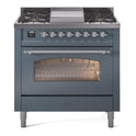 ILVE UP36FNMPBGC Nostalgie II 36 inch Dual Fuel Range with 6 Burners and Griddle (Natural Gas, Triple Glass Door, Blue Grey, Chrome)