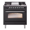 ILVE UP36FNMPMGC Nostalgie II 36 inch Dual Fuel Range with 6 Burners and Griddle (Natural Gas, Triple Glass Door, Graphite Matte, Chrome)