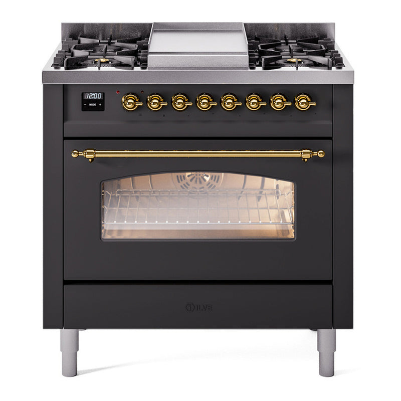 ILVE UP36FNMPMGGLP Nostalgie II 36 in. Dual Fuel Range in Graphite Matte