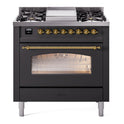 ILVE UP36FNMPMGG Nostalgie II 36 inch Dual Fuel Range with 6 Burners and Griddle (Natural Gas, Triple Glass Door, Graphite Matte, Brass)