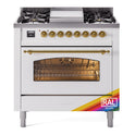 ILVE UP36FNMPRAG Nostalgie II 36 inch Dual Fuel Range with 6 Burners and Griddle (Natural Gas, Triple Glass Door, RAL, Brass)