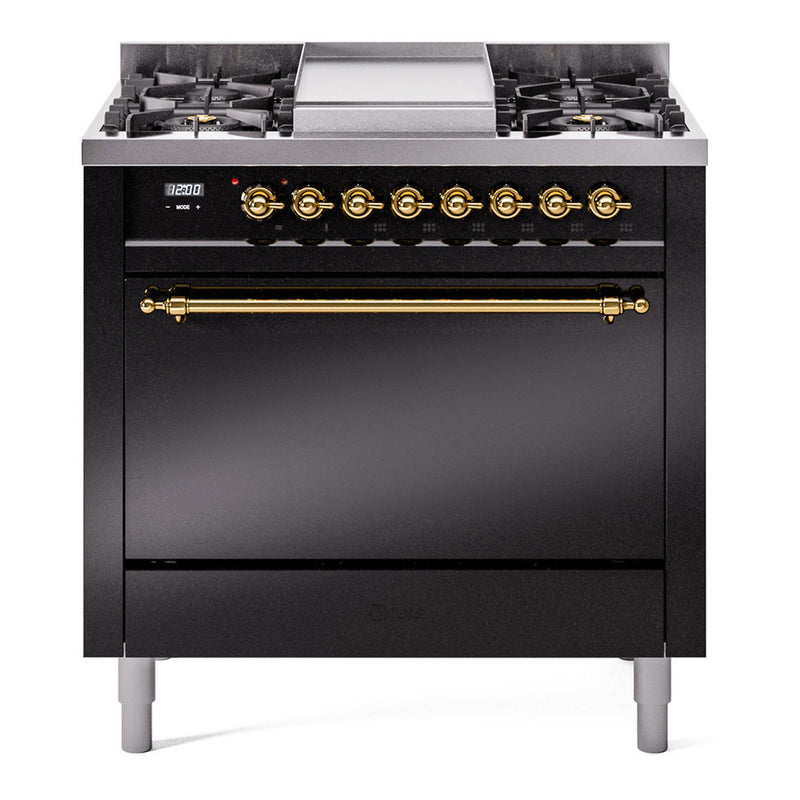 ILVE UP36FQNMPBKG Nostalgie II 36 in. Dual Fuel Range in Glossy Black