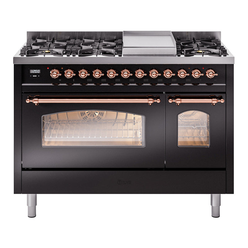 ILVE UP48FNMPBKP Nostalgie II 48 in. Dual Fuel Range in Glossy Black
