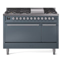 ILVE UP48FQMPBG Professional Plus II 48 inch Dual Fuel Range (8 Sealed Burners + Griddle, Natural Gas, Solid Door, Blue Grey)