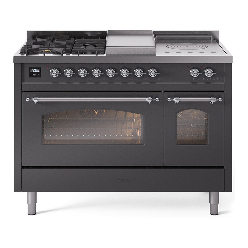ILVE UP48FSNMPMGC Nostalgie II 48 in. Dual Fuel Range in Graphite Matte