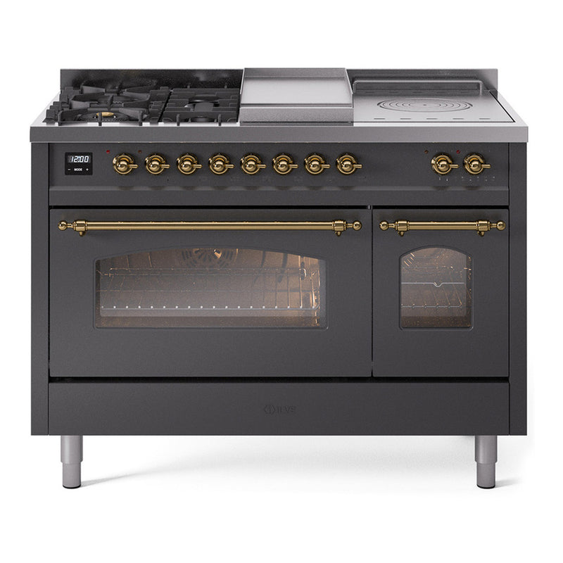 ILVE UP48FSNMPMGG Nostalgie II 48 in. Dual Fuel Range in Graphite Matte