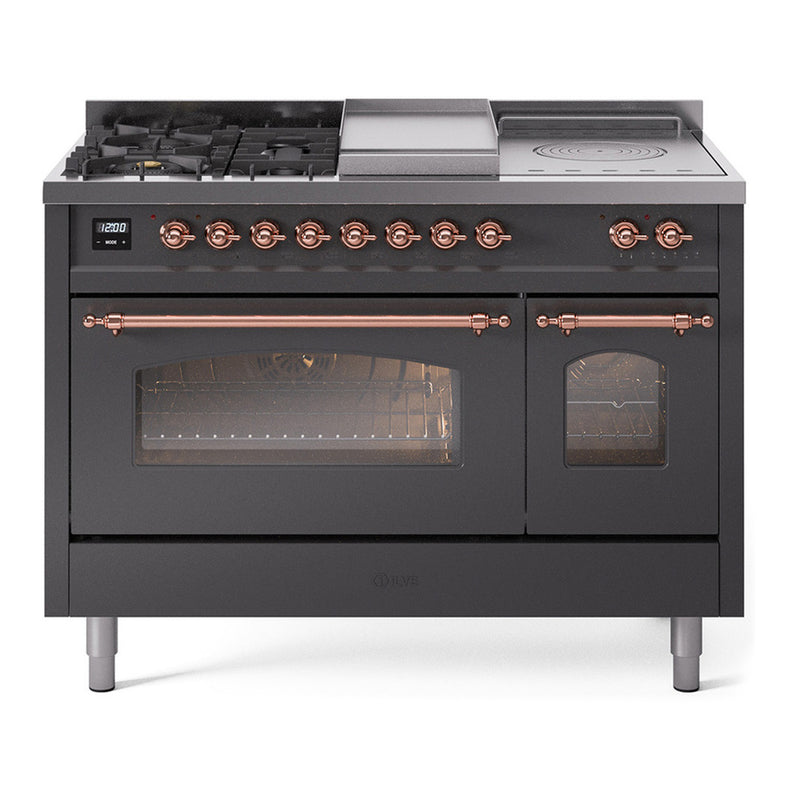 ILVE UP48FSNMPMGP Nostalgie II 48 in. Dual Fuel Range in Graphite Matte