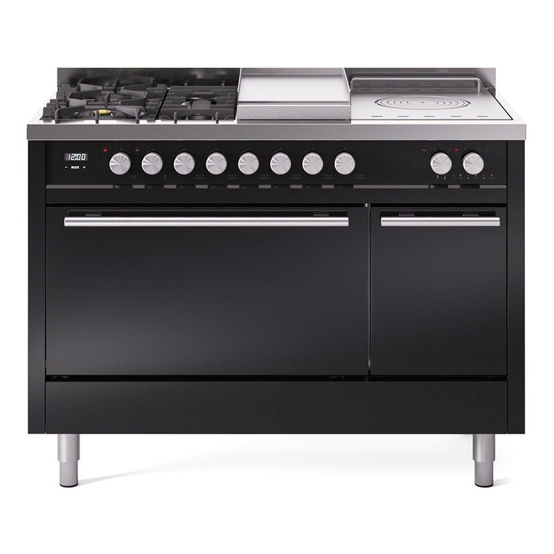ILVE UP48FSQMPBK Professional Plus II 48 in. Dual Fuel Range in Glossy Black