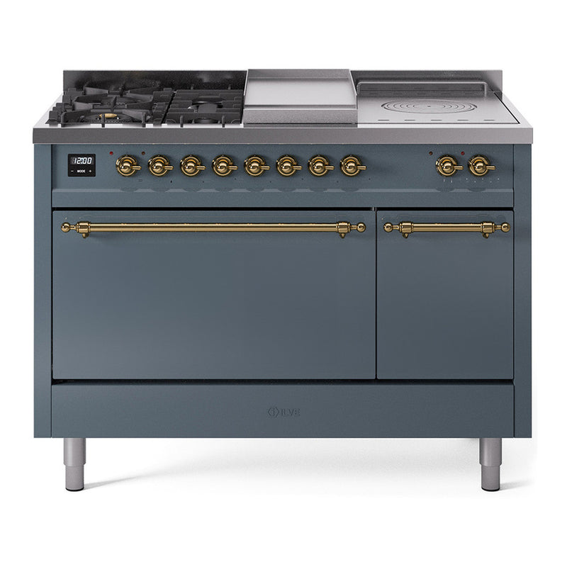 ILVE UP48FSQNMPBGG Nostalgie II 48 in. Dual Fuel Range in Blue Grey