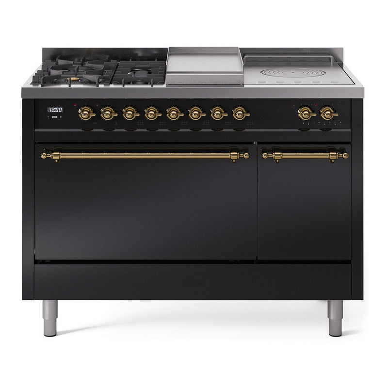 ILVE UP48FSQNMPBKG Nostalgie II 48 in. Dual Fuel Range in Glossy Black