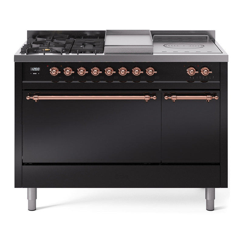 ILVE UP48FSQNMPBKP Nostalgie II 48 in. Dual Fuel Range in Glossy Black