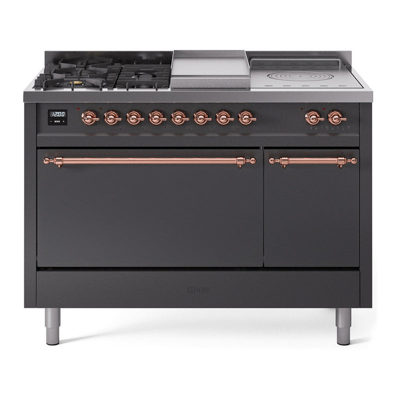 ILVE UP48FSQNMPMGP Nostalgie II 48 in. Dual Fuel Range in Graphite Matte