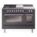 ILVE UP48FSWMPMG Professional Plus II 48 inch Dual Fuel Range (5 Sealed Burners + Griddle + French Top, Natural Gas, Triple Glass Door, Graphite Matte)