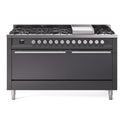 ILVE UP60FQMPMG Professional Plus II 60 inch Dual Fuel Range (9 Sealed Burners + Griddle, Natural Gas, Solid Door, Graphite Matte)