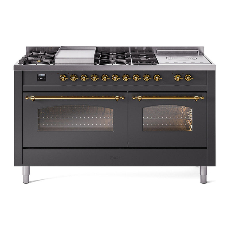 ILVE UP60FSNMPMGGLP Nostalgie II 60 in. Dual Fuel Range in Graphite Matte