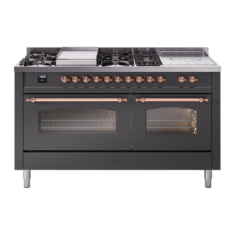 ILVE UP60FSNMPMGP Nostalgie II 60 in. Dual Fuel Range in Graphite Matte