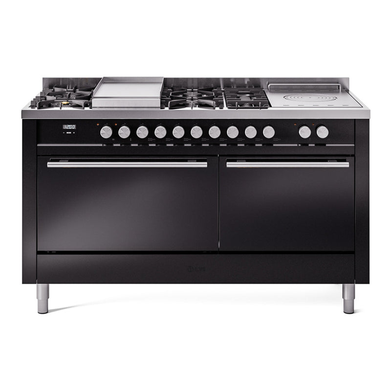 ILVE UP60FSQMPBK Professional Plus II 60 in. Dual Fuel Range in Glossy Black