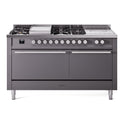 ILVE UP60FSQMPMG Professional Plus II 60 inch Dual Fuel Range (7 Sealed Burners + Griddle + French Top, Natural Gas, Solid Door, Graphite Matte)