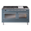 ILVE UP60FWMPBG Professional Plus II 60 inch Dual Fuel Range (9 Sealed Burners + Griddle, Natural Gas, Triple Glass Door, Blue Grey)