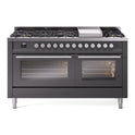 ILVE UP60FWMPMG Professional Plus II 60 inch Dual Fuel Range (9 Sealed Burners + Griddle, Natural Gas, Triple Glass Door, Graphite Matte)