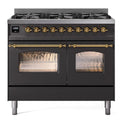 ILVE UPD406NMPMGG Nostalgie II 40 inch Dual Fuel Range with 6 Total Black Brass Burners, Brass Trim (Limited Edition) (Natural Gas, Graphite Matte)