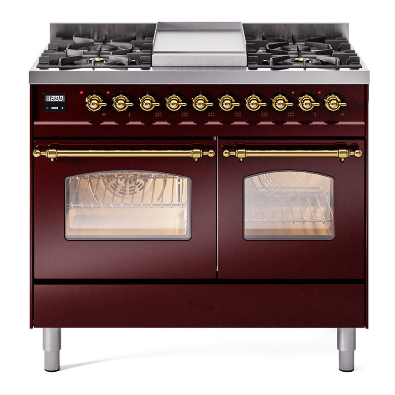 ILVE UPD40FNMPBUG Nostalgie II 40 in. Dual Fuel Range in Burgundy