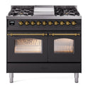 ILVE UPD40FNMPMGG Nostalgie II 40 inch Dual Fuel Range with Double Ovens, 6 Burners and Griddle (Natural Gas, Triple Glass Door, Graphite Matte, Brass)
