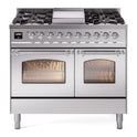 ILVE UPD40FNMPSSC Nostalgie II 40 inch Dual Fuel Range with Double Ovens, 6 Burners and Griddle (Natural Gas, Triple Glass Door, Stainless Steel, Chrome)