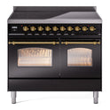 ILVE UPDI406NMPBKG Nostalgie II 40 inch Induction Range with 6 Elements (Triple Glass Door, Glossy Black, Brass)