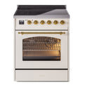 ILVE UPI304NMPAWG Nostalgie II 30 inch Induction Range with 4 Elements (Triple Glass Door, Antique White, Brass)