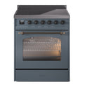 ILVE UPI304NMPBGB Nostalgie II 30 inch Induction Range with 4 Elements (Triple Glass Door, Blue Grey, Burnished)
