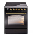 ILVE UPI304NMPBKG Nostalgie II 30 inch Induction Range with 4 Elements (Triple Glass Door, Glossy Black, Brass)