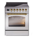 ILVE UPI304NMPSSG Nostalgie II 30 inch Induction Range with 4 Elements (Triple Glass Door, Stainless Steel, Brass)