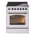 ILVE UPI304NMPWHB Nostalgie II 30 inch Induction Range with 4 Elements (Triple Glass Door, White, Burnished)