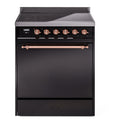 ILVE UPI304QNMPBKP Nostalgie II 30 inch Induction Range with 4 Elements (Solid Door, Glossy Black, Copper)