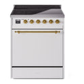 ILVE UPI304QNMPWHG Nostalgie II 30 inch Induction Range with 4 Elements (Solid Door, White, Brass)