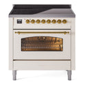 ILVE UPI366NMPAWG Nostalgie II 36 inch Induction Range with 6 Elements (Triple Glass Door, Antique White, Brass)