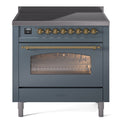 ILVE UPI366NMPBGG Nostalgie II 36 inch Induction Range with 6 Elements (Triple Glass Door, Blue Grey, Brass)