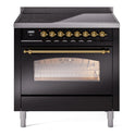 ILVE UPI366NMPBKG Nostalgie II 36 inch Induction Range with 6 Elements (Triple Glass Door, Glossy Black, Brass)