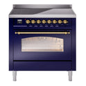 ILVE UPI366NMPMBG Nostalgie II 36 inch Induction Range with 6 Elements (Triple Glass Door, Midnight Blue, Brass)