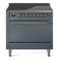 ILVE UPI366QNMPBGG Nostalgie II 36 inch Induction Range with 6 Elements (Solid Door, Blue Grey, Brass)