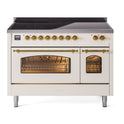ILVE UPI486NMPAWG Nostalgie II 48 inch Induction Range with 6 Elements (Triple Glass Door, Antique White, Brass)