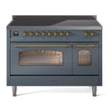 ILVE UPI486NMPBGG Nostalgie II 48 inch Induction Range with 6 Elements (Triple Glass Door, Blue Grey, Brass)
