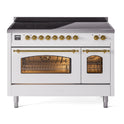 ILVE UPI486NMPWHG Nostalgie II 48 inch Induction Range with 6 Elements (Triple Glass Door, White, Brass)