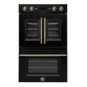 Forno Asti 30-Inch Double Electric Wall Oven with Upper French Doors in Black & Antique Brass, 7.36 cu. ft. Dual True Convection, 7,200W, Air Fry, Sous Vide, Self-Clean